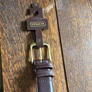 Coach Men's or women’s Dark Brown Leather Belt with Gold Buckle
